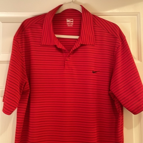 Nike Other - ⭐️SOLD - Men’s Nike Performance Red and Black Stripe Polo - size Large